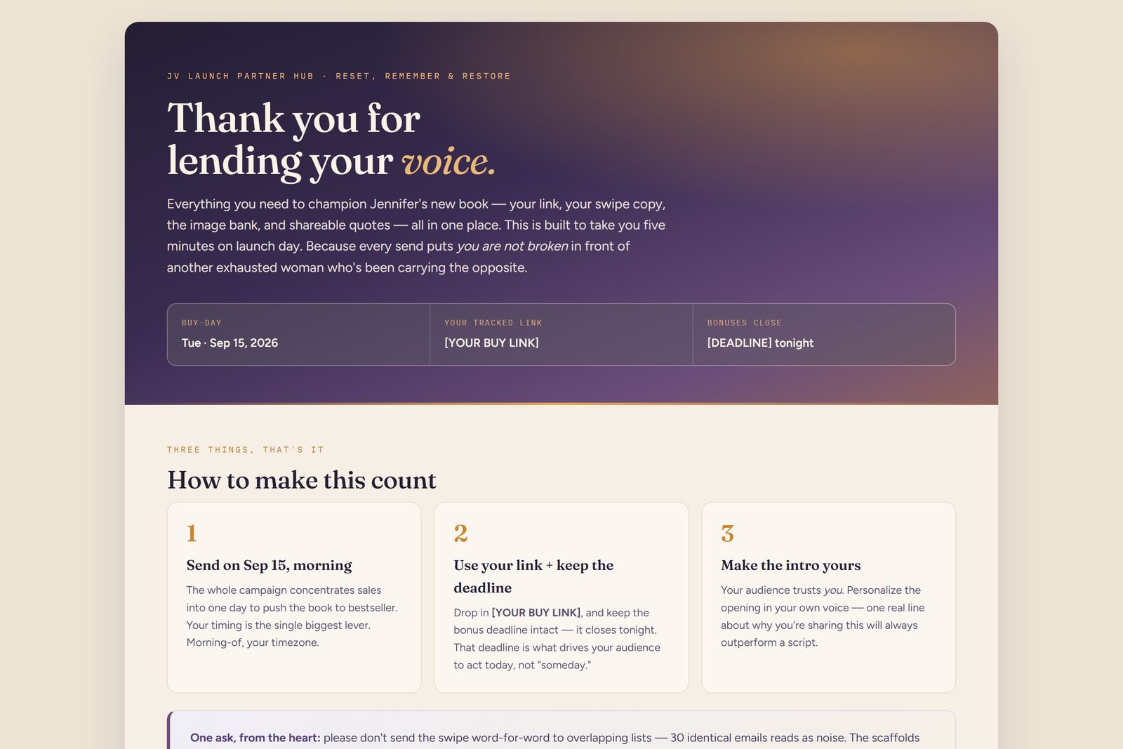 The gated JV partner hub, live